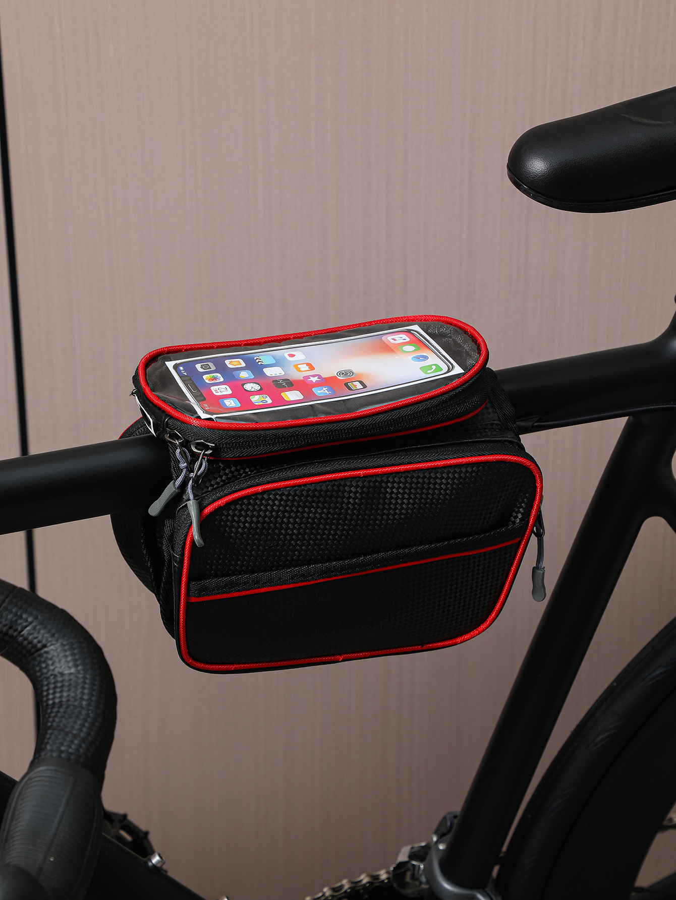 1件自行车包，防水框架前袋，pu材质防水包，用于山地车自行车，红色详情图3