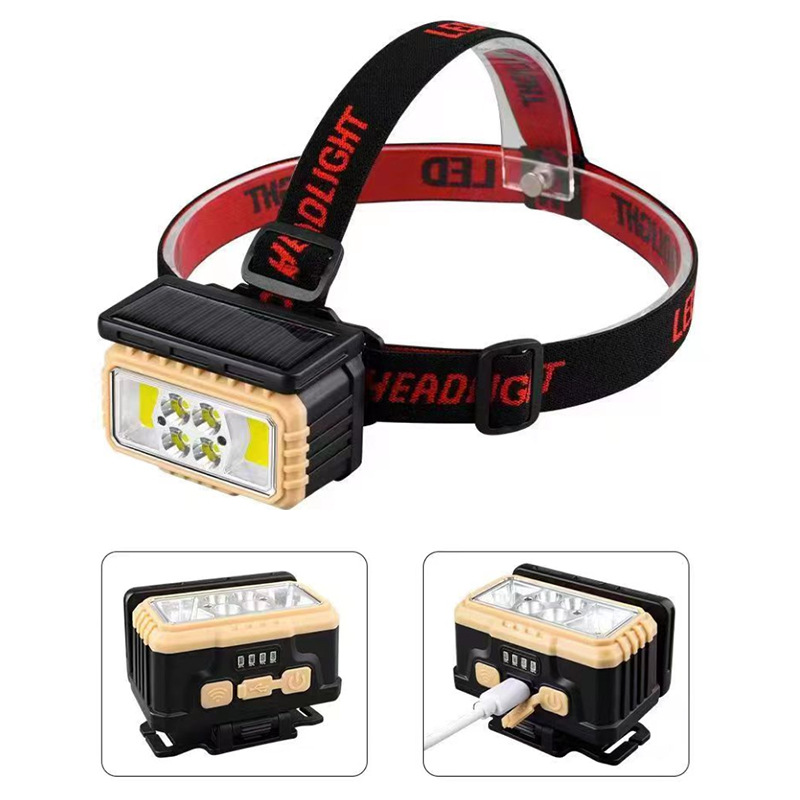 Cross-border outdoor LED solar charging sensor headlamp, multi-functional waterproof long-range USB headlamp, camping and fishing lamp Item Picture