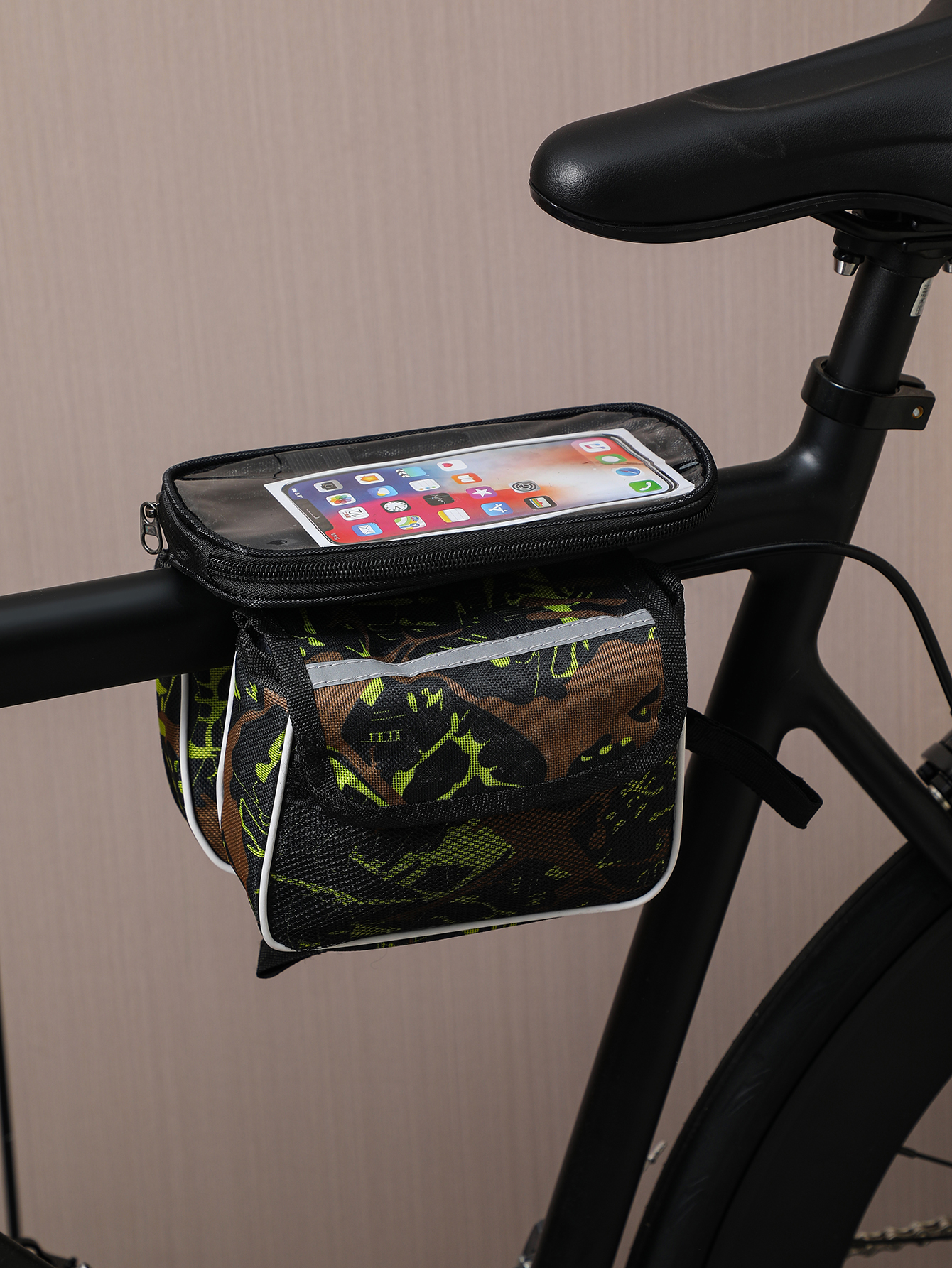 1件自行车包，防水框架前袋，帆布包，用于山地车自行车骑行装备黄绿色详情图3