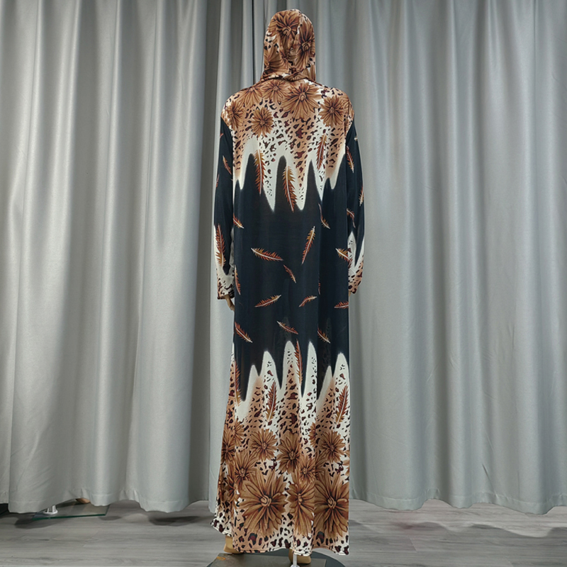 Factory wholesale best-selling lace long hooded print plus-size women's fashionable and trendy daily ethnic style long robe dress, elegant ethnic style Application Scenario