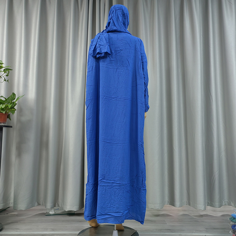 Muslim solid-color fashionable long dress, elegant women's scarf style, hooded pure cotton long dress, long robe, dignified prayer robe, ethnic style, conservative traditional women's long robe Specification image