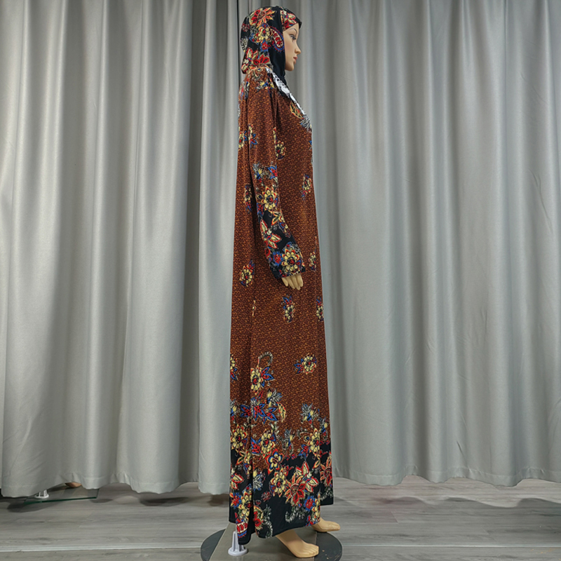 Factory wholesale best-selling lace long hooded print plus-size women's fashionable and trendy daily ethnic style long robe dress, elegant ethnic style details Picture