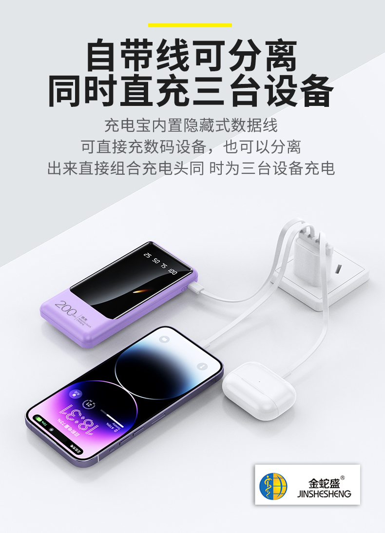 Jinshesheng brand polymer battery cell 20,000 mah detachable 4-wire smart display screen super fast charging mobile power bank pic 14