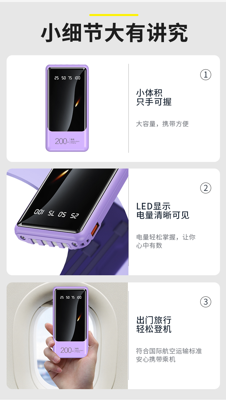 Jinshesheng brand polymer battery cell 20,000 mah detachable 4-wire smart display screen super fast charging mobile power bank pic 9