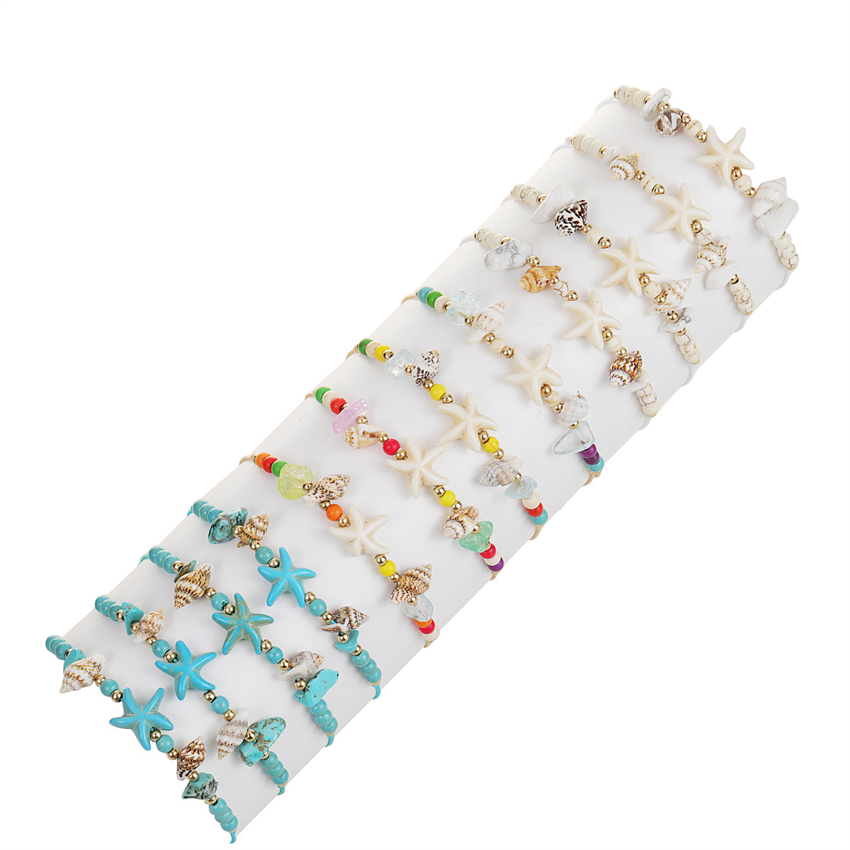 新款夏威夷风绿松石海星海螺编织手链欧美夏季沙滩风冲浪手串 