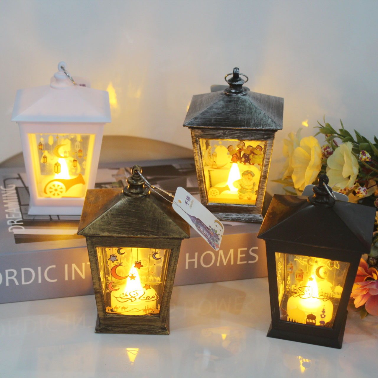 Cross-border wholesale of Ramadan wind lamps, LED electronic candles, table lamps, night lights, star and moon chandeliers, decorative table ornaments, decorative craftsmanship Specification image