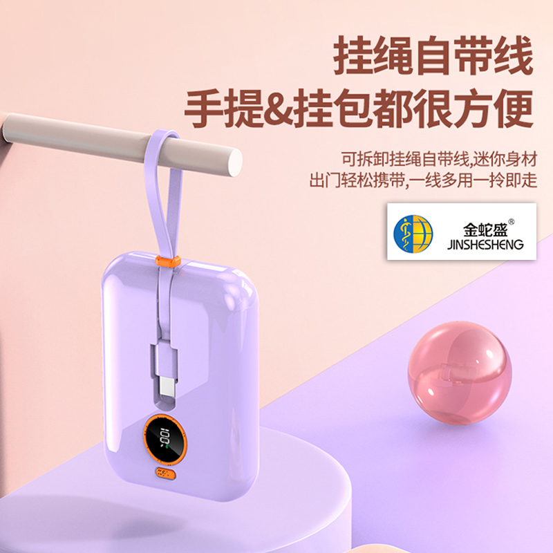 Jinshesheng brand 10,000mah mini power bank with 2-wire lanyard PD20W super fast charging details Picture
