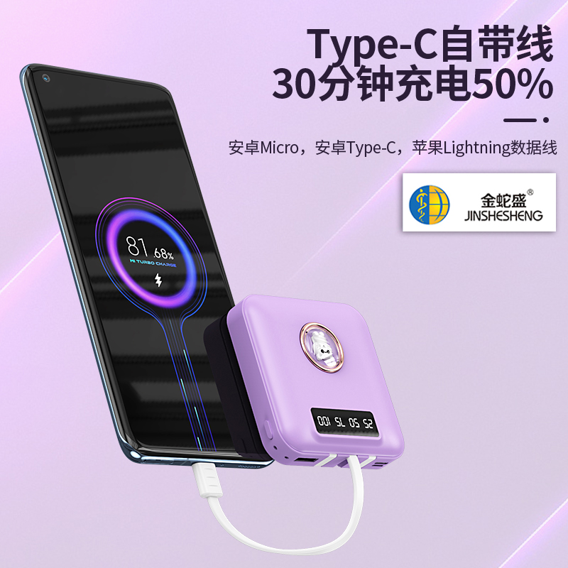 The Jinshesheng brand 10,000-mah cute pet comes with a 3-wire smart display screen PD fast charging mini power bank Application Scenario