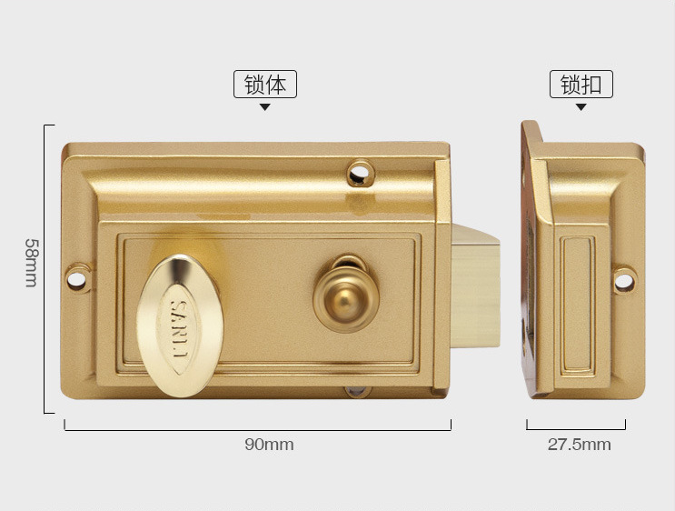 564牛头牌锌合金室内门锁老式外装门锁弹子双保险大门机械锁详情1