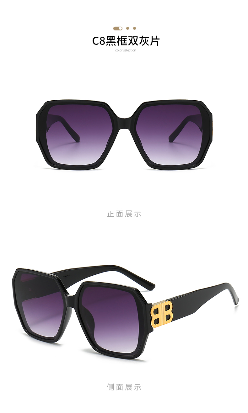 跨境女士大框方形太阳镜欧美复古B家个性墨镜sunglasses5446详情14