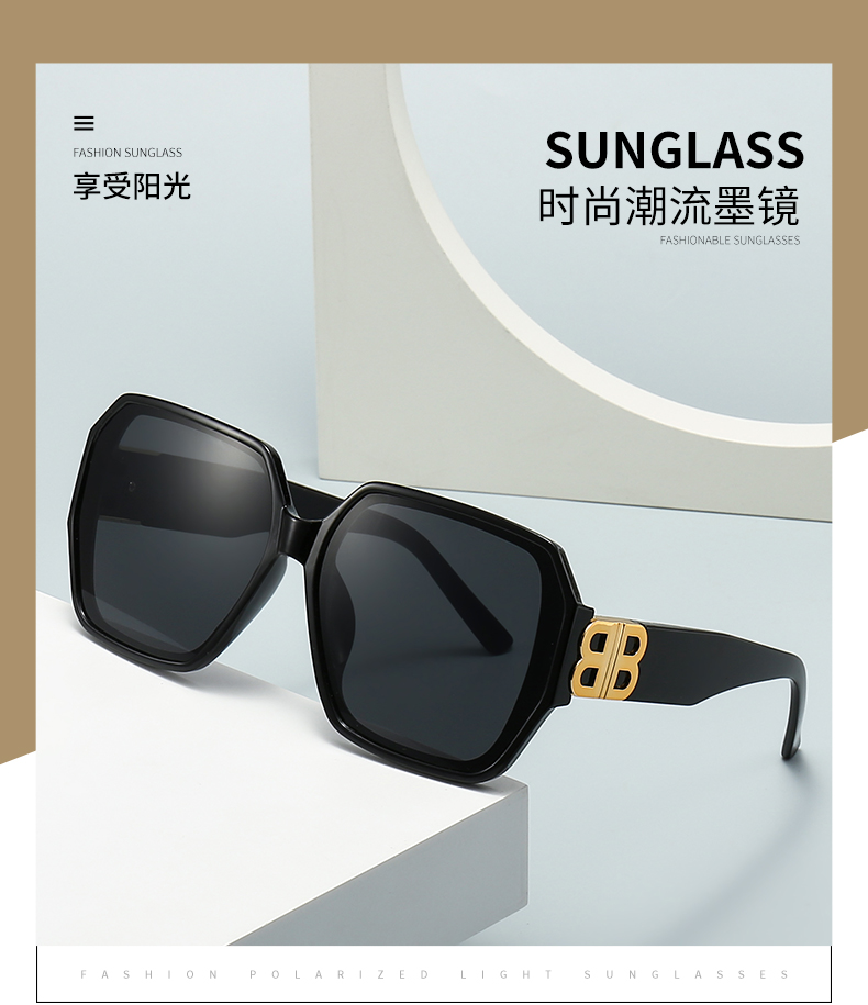 跨境女士大框方形太阳镜欧美复古B家个性墨镜sunglasses5446详情1