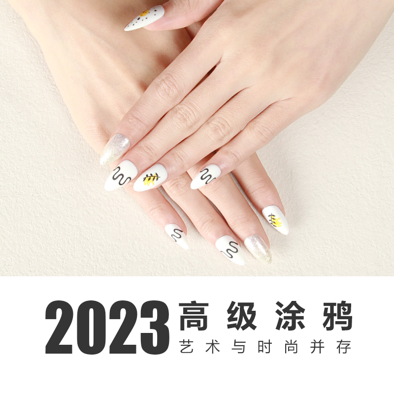 新款30片穿戴甲高级涂鸦指甲欧美热爱款外贸现货带工具包