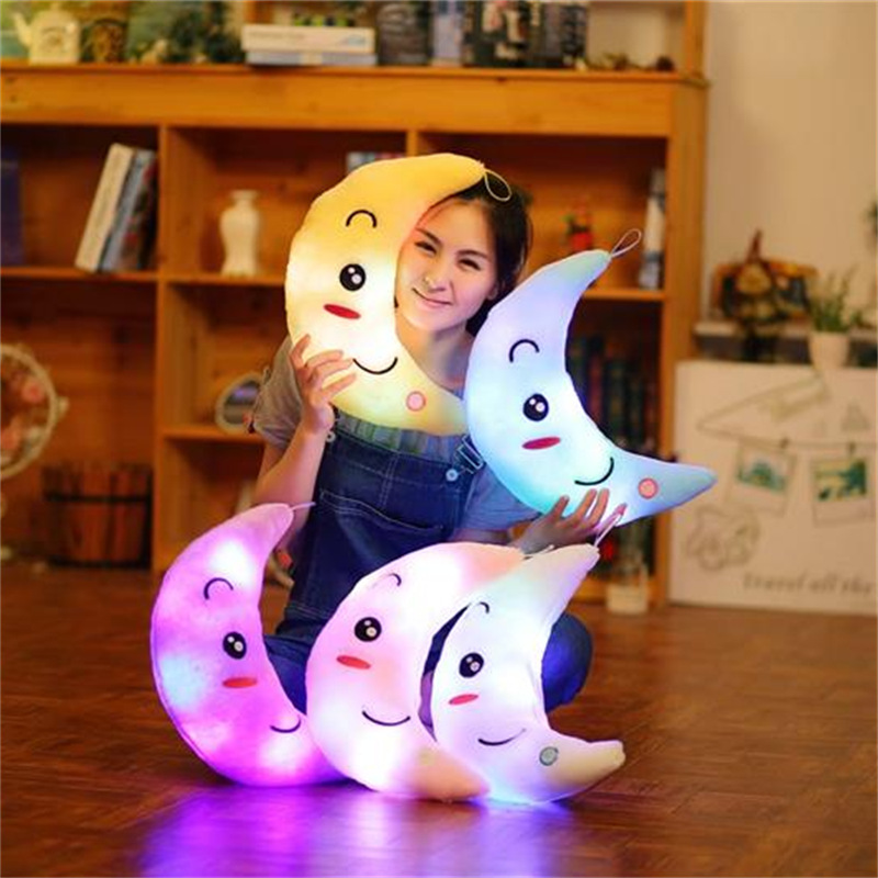 Moon, stars, seven-color music, glowing pillow, round face, smiling sun, seven-color glowing pillow, cushion, doll, cloth doll