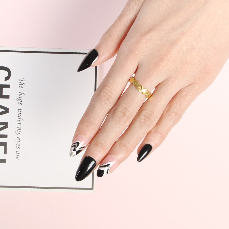 The new 24-piece black minimalist line wearable nail strap jelly rubber nail cat's eye false nail is selling well and is a high-end style in stock