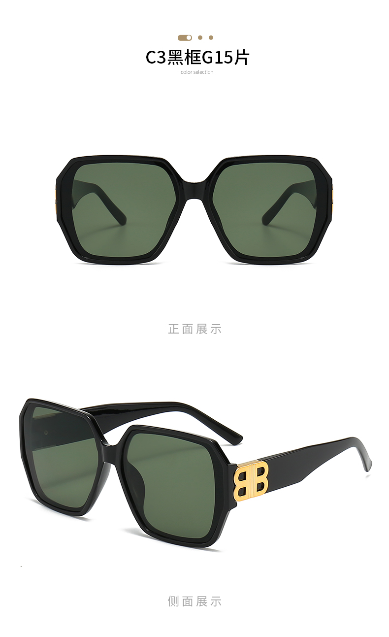 跨境女士大框方形太阳镜欧美复古B家个性墨镜sunglasses5446详情9