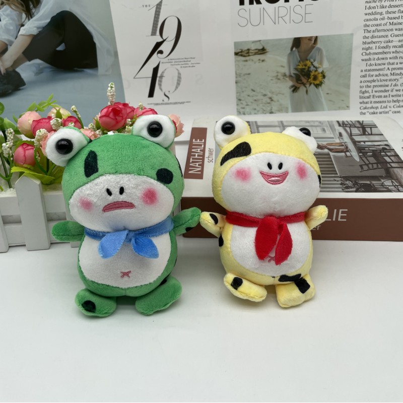 Cute little frog plush doll keychain red scarf frog children's schoolbag pendant couple bag hanging decoration supply