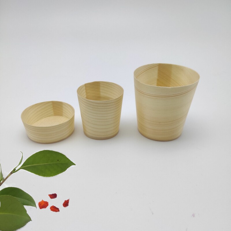 Disposable wooden cups, wood veneer cups, artistic dish presentation, decorative wooden cups, pre-meal snacks, French fries, wooden boxes details Picture