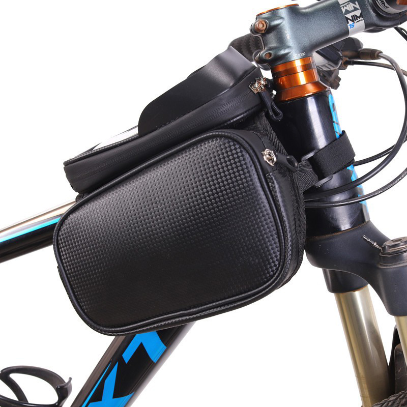210408 Bicycle touch screen cross-body bag, cycling large screen bag, mountain bike saddle bag, upper tube bag, PU front beam bag, carbon pattern mobile phone bag details Picture