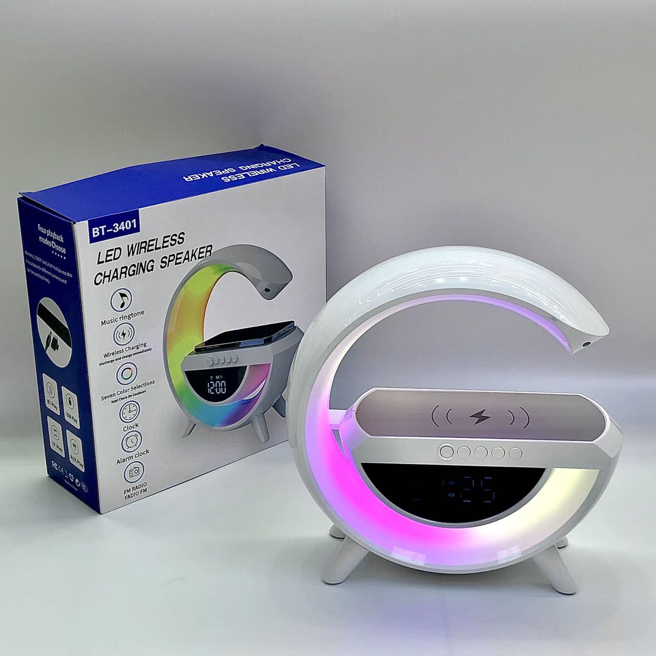 新款蓝牙音箱 15W 无线充音箱 LED氛围灯 时钟闹钟定时音 大G音箱 BT-3401