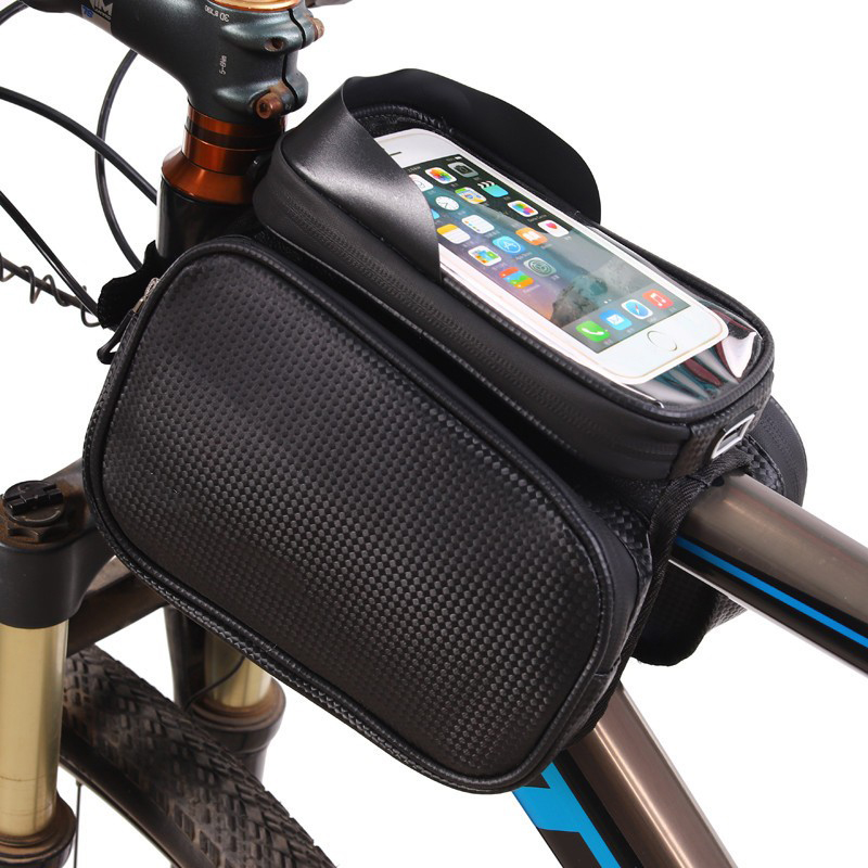 210408自行车触屏跨包骑行大屏幕包山地单车马鞍包上管包PU前梁包碳纹手机包