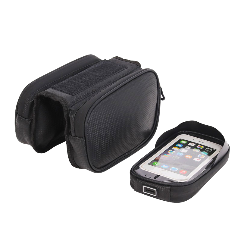 210408 Bicycle touch screen cross-body bag, cycling large screen bag, mountain bike saddle bag, upper tube bag, PU front beam bag, carbon pattern mobile phone bag Item Picture