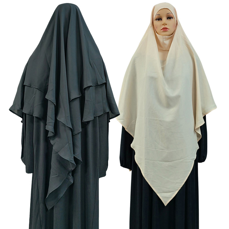 "1+2 High-quality chiffon women's Muslim fashion prayer headscarf in the Yangtze River Delta, ethnic style, high-quality fabric, full color series, elegant and popular. Item Picture