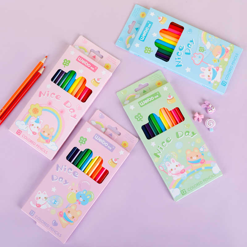 Wholesale of 12-color cute children's colored pencils in boxes, cartoon rabbits, kindergarten prizes, drawing and sketching stationery Specification image