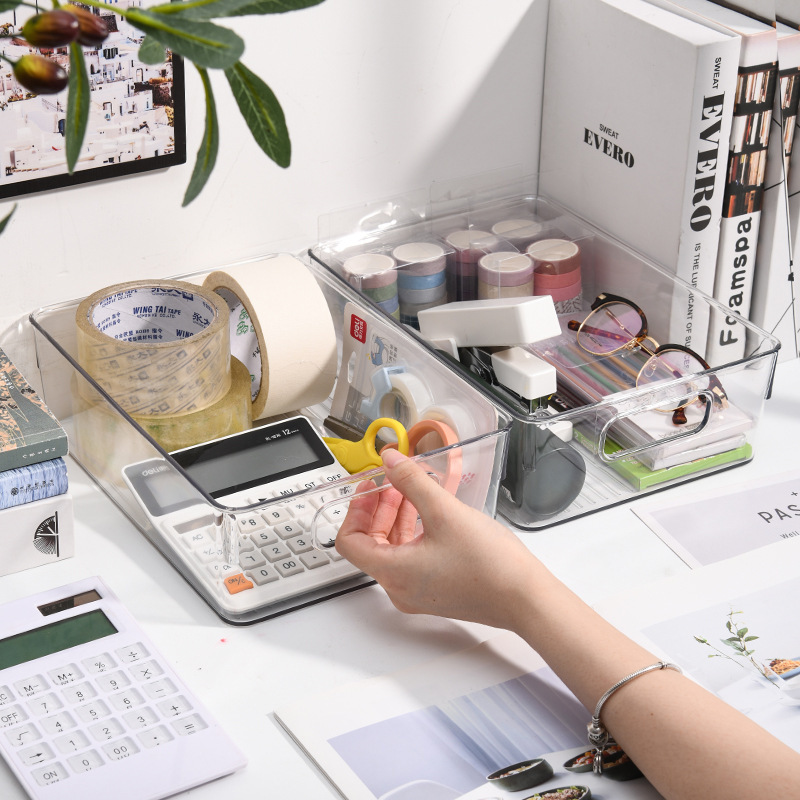 Desktop A4 paper organization and storage box, PET transparent hand-held miscellaneous storage box, children's snack storage box wholesale Specification image