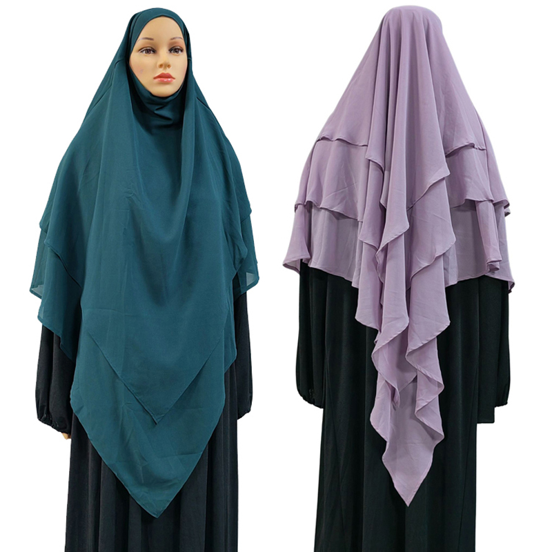 Factory direct sales of multi-color women's new European and American headscarves, Muslim solid-color chiffon headscarves, long and fashionable new style with two in the front and three in the back, cross-border
