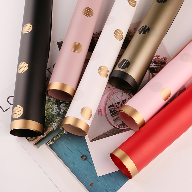 Mother's Day Korean Vegetarian Paper Gold Border Gold Polka Dot Chinese Valentine's Day Hot Foil Paper Flower Packaging Flower Gift Box Gift Flower Shop Package Paper Application Scenario