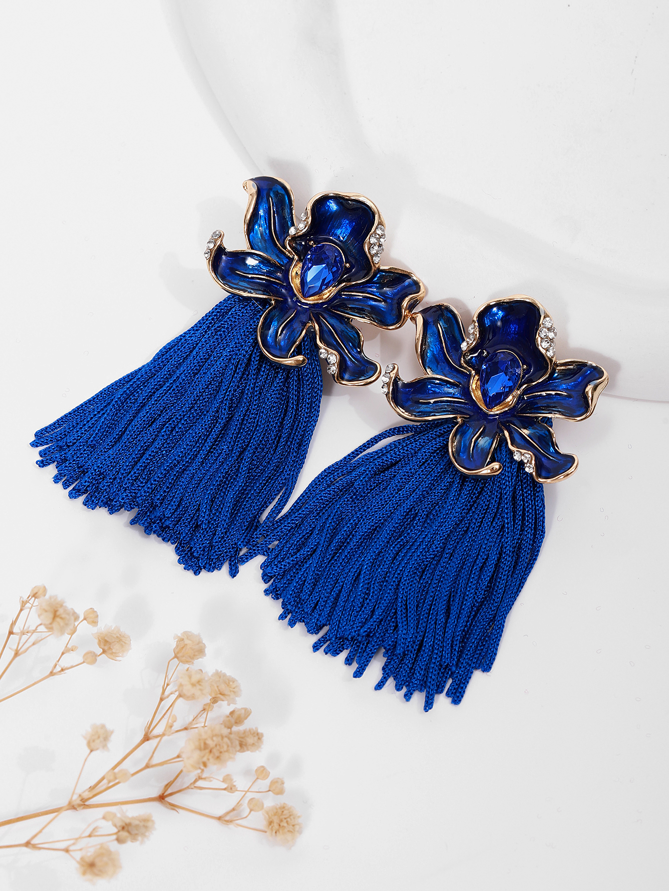 New European and American earrings, exaggerated long oil-dripping floral tassel earrings, women's unique and creative Bohemian earrings Specification image