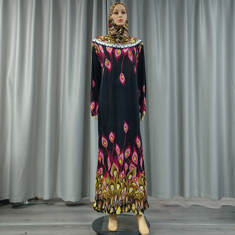 Fábrica al por mayor estilo explosivo encaje largo con capucha impresión tamaño más grande para las mujeres moda moda moda diaria estilo étnico robe musulmán precio de fábrica cabello recto Specification image