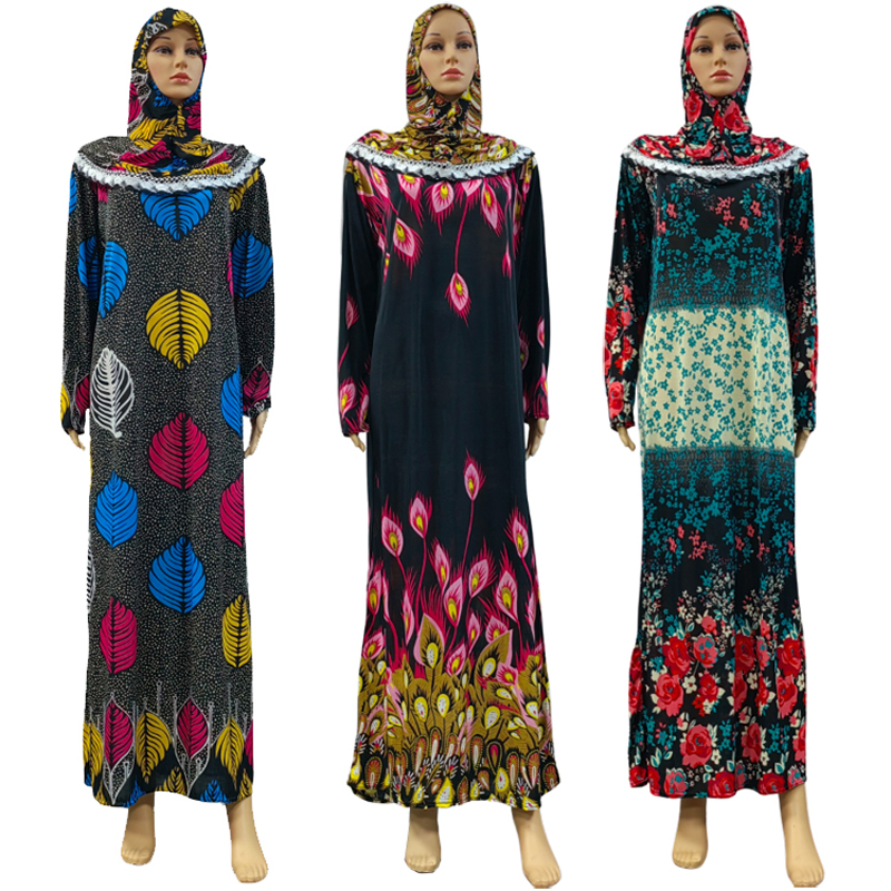 Factory wholesale of best-selling lace long hooded printed plus-size women's fashionable and trendy daily ethnic style long robe dresses. Muslim factory price direct delivery