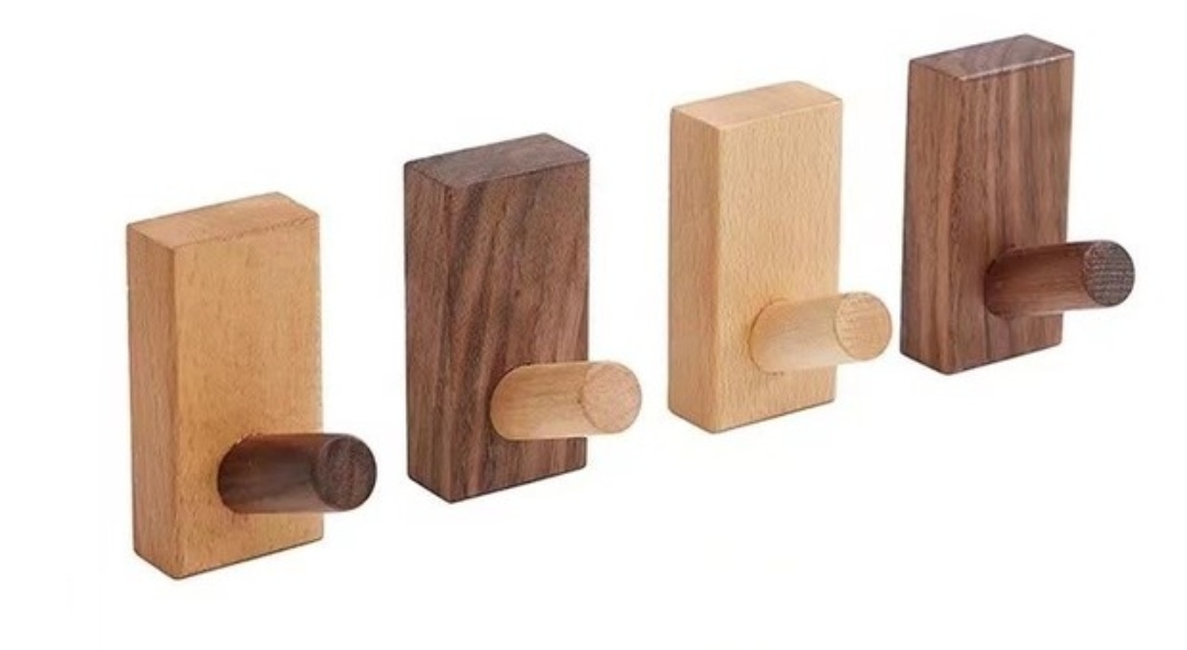  【义乌市捷豪竹木制品】【2025年爆款】【ins风】捷豪实木挂钩创意墙上壁挂原木粘钩ins客厅玄关圆形衣帽钩免打孔