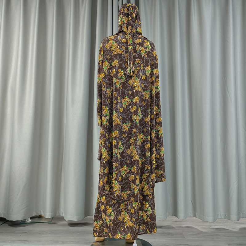 A new cross-border bestseller of daily ethnic, European and American fashion, a two-piece set of long wharf scarf long dress, printed large flower women's prayer robe and casual long robe details Picture