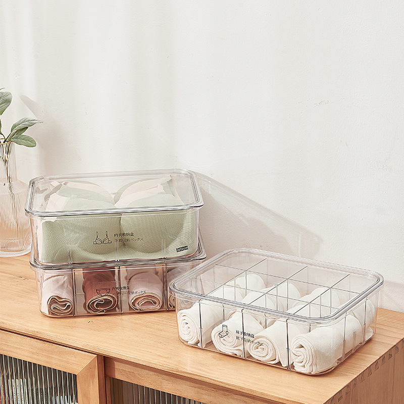 A39-41 Transparent underwear compartments Storage Box, PET high transparency, simple and modern 8-compartment covered miscellaneous storage box details Picture