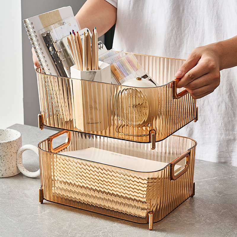 Desktop storage box, transparent cosmetic mask organizing box, PET snack basket, household kitchen sundries storage box Specification image