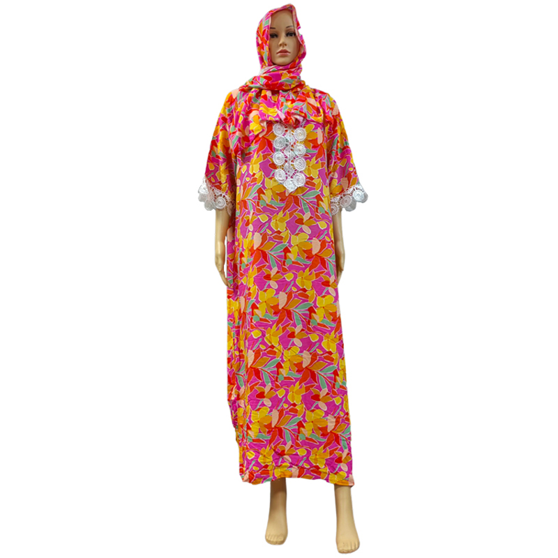 Factory direct sales, cross-border European and American hooded Amazon home wear, African women's hooded scarf, short-sleeved printed flower long robe dress, large size Item Picture