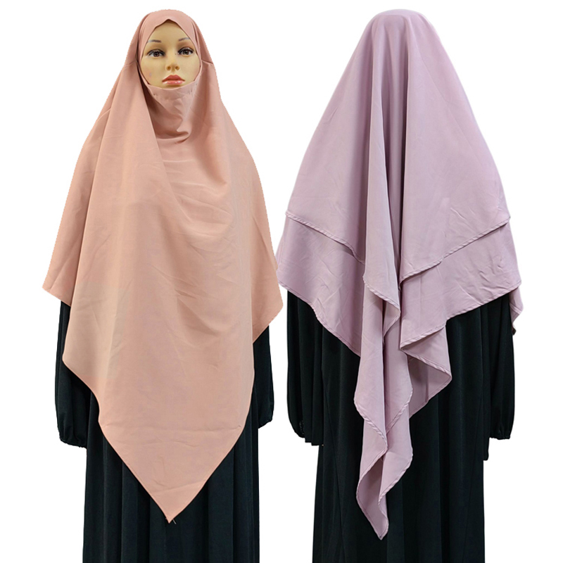 Triángulo largo 1+2 chiffon de alta calidad para mujeres moda musulmana hijab de oración estilo étnico hijab de tela nida de alta calidad color sólido todo el sistema de color elegante nuevo hijab de moda