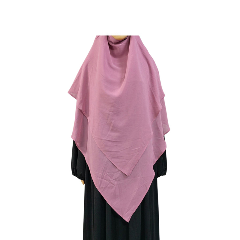 New cross-border factory direct sales multi-color women's headscarf, Muslim solid color chiffon headscarf, front two, back three, long style, fashionable 3+2, new European and American style Item Picture