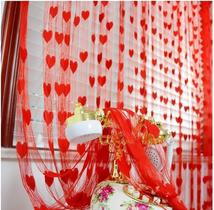 韩式爱心线帘可爱少女卧室房间装饰流苏门帘红色婚庆窗帘隔断帘子