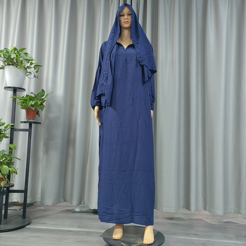 Musulmán color sólido moda vestido largo elegante mujer bufanda estilo con capucha de algodón vestido largo vestido vestido de culto modesto estilo étnico de algodón mujer Application Scenario