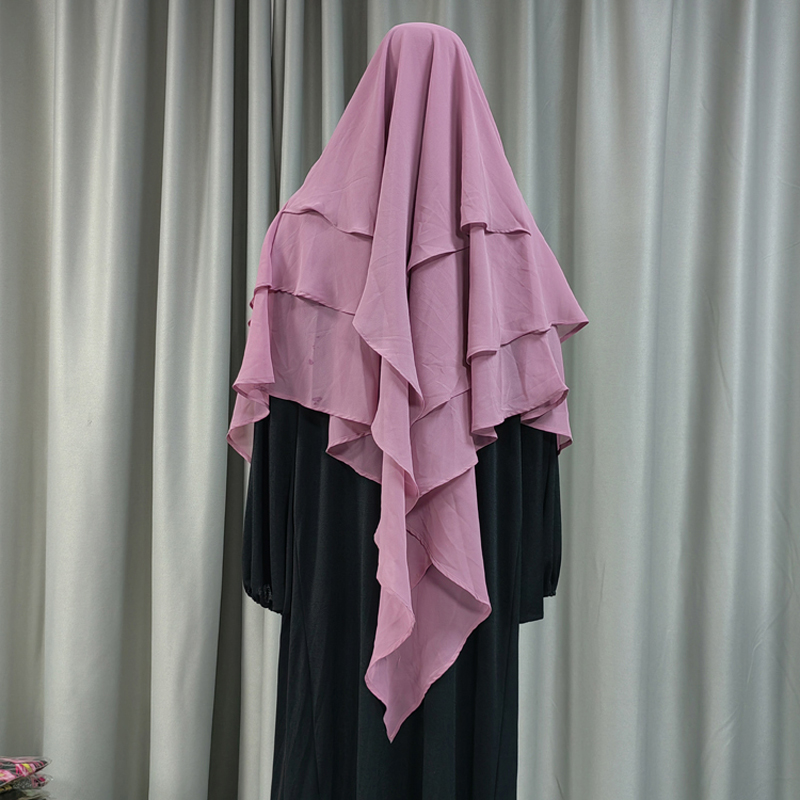 New cross-border factory direct sales multi-color women's headscarf, Muslim solid color chiffon headscarf, front two, back three, long style, fashionable 3+2, new European and American style details Picture