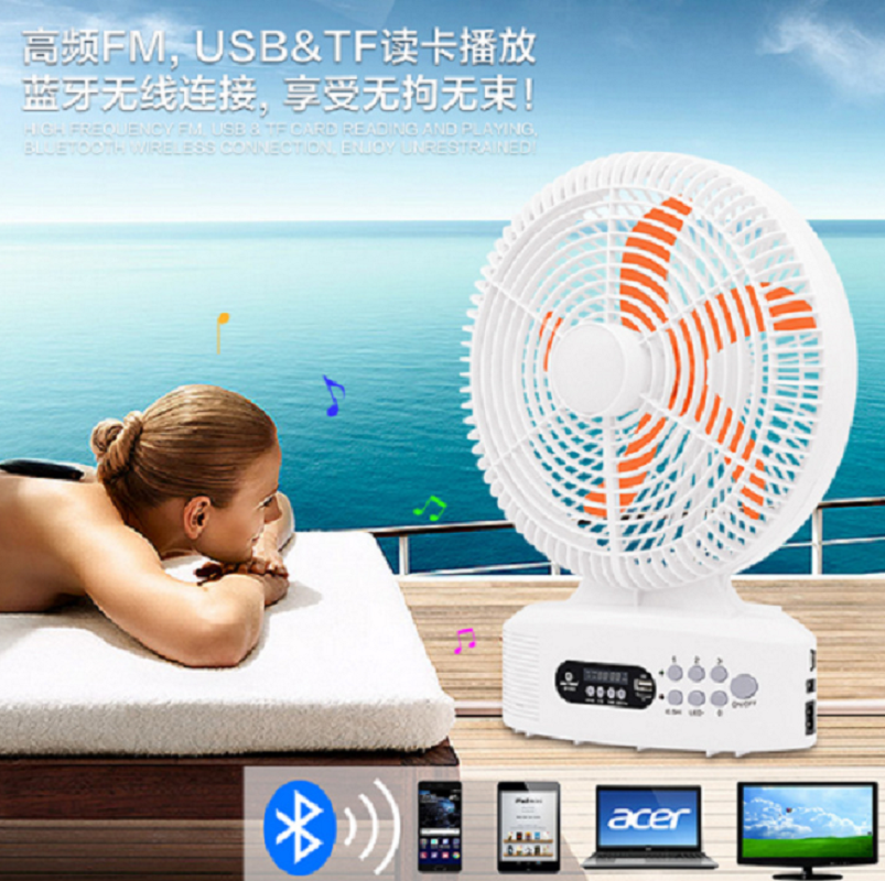Solar-powered rechargeable 12-inch fan Bluetooth speaker with emergency AC/DC fan and solar panel details Picture