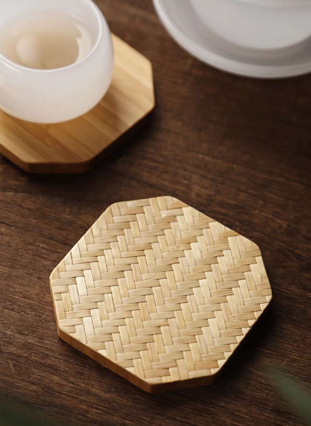 Japanese Zen-inspired anti-slip mat, tea cup mat, bamboo heat-insulating cup holder, creative tea tray, kung Fu tea set, tea ceremony accessories