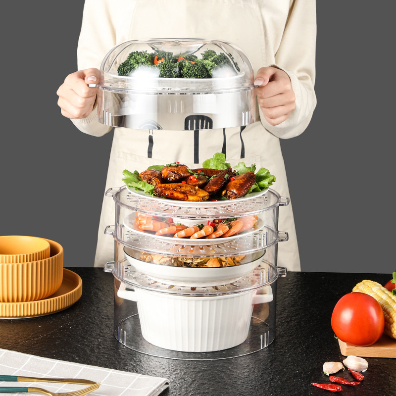 厨房透明保温盒 PET材质冰箱收纳饭盒可叠加圆形食物菜罩