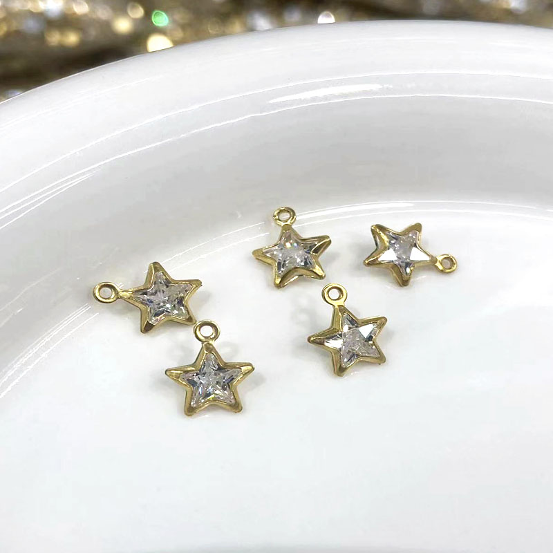 Five-pointed star zircon accessory, white single pendant with edge copper accessory, zircon claws can be made into earrings Specification image