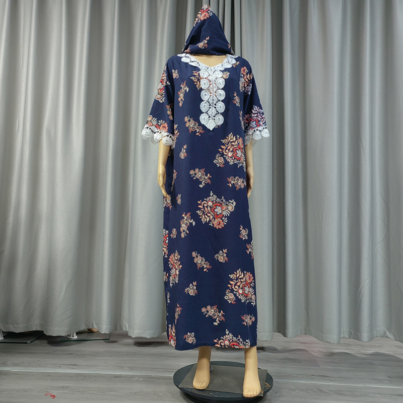 Factory direct sales, cross-border European and American hooded Amazon home wear, African women's hooded scarf, short-sleeved printed flower long robe dress, large size Application Scenario