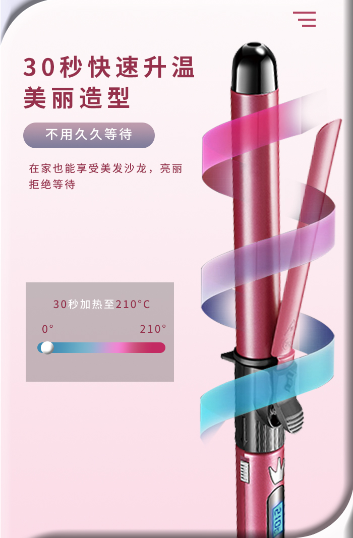 跨境厂家直供科美/KEMEI跨境液晶数显卷发器陶瓷釉涂层速热大波浪烫发器卷发棒KM-1718详情5
