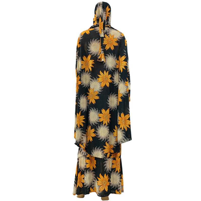 The new European and American fashion cross-border long, large wharf, large flower, women's prayer robe, casual daily, ethnic long dress two-piece set is selling well Item Picture